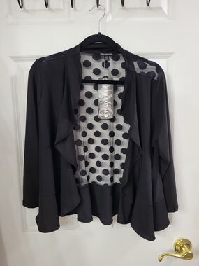 Nina Leonard Black Polka Dot Open-Front Women's Sheer Jacket/cardigan